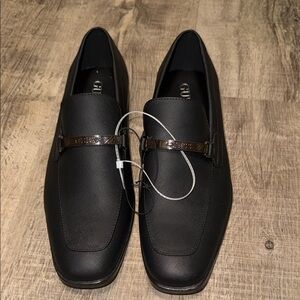 Guess Black Men's Slip-On Loafers with Branded Metal Bar